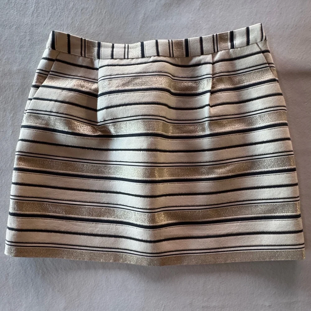 J. Crew Silk Blend Metallic Gold & Cream Striped Mini Skirt (8)